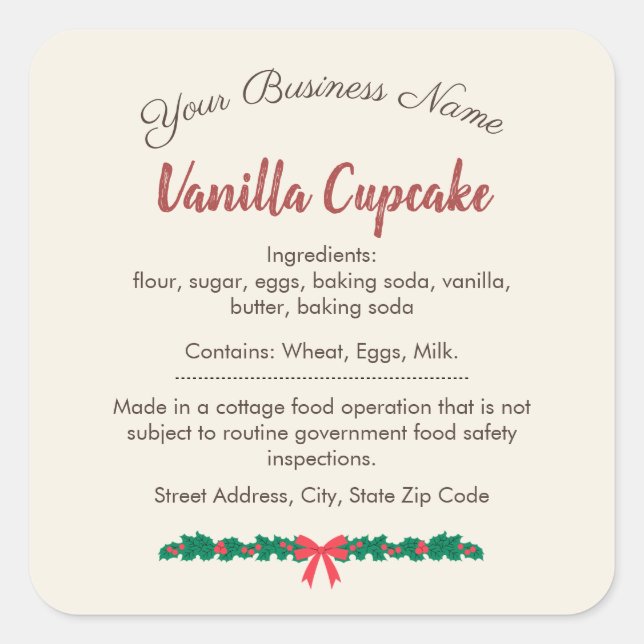 Étiquette d'ingrédients de Cupcake à la Vanille de (Devant)
