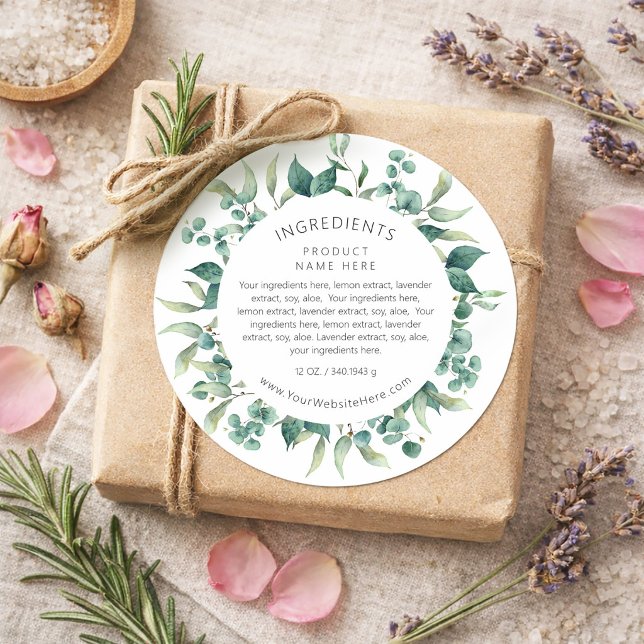 Étiquette d'ingrédients de la verdure d'eucalyptus (Watercolor Eucalyptus Greenery Ingredients Label)