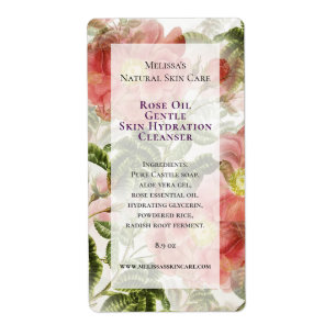 Étiquette d'ingrédients de nettoyant facial Roses 