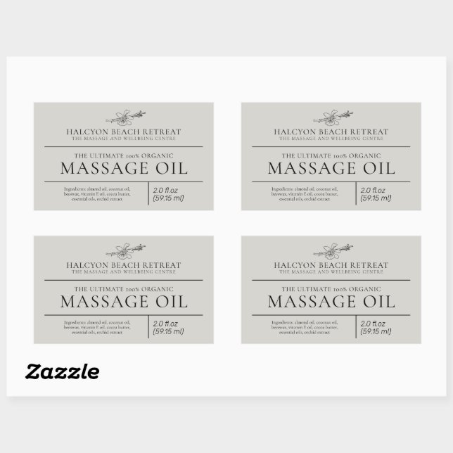 Étiquette d'ingrédients de produit d'huile de mass (Feuille)