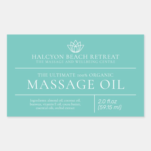 Étiquette d'ingrédients de produit huile de massag (Devant)