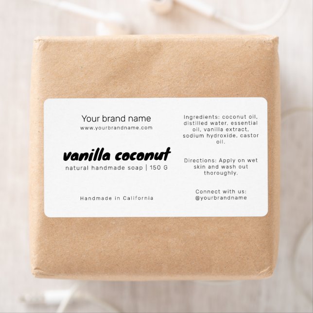 Étiquette d'ingrédients d'emballage pour savon bla (En situation)