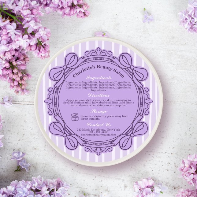 Étiquette d'ingrédients et instructions de cadre à (Purple Bow Frame Ingredients & Directions Label)