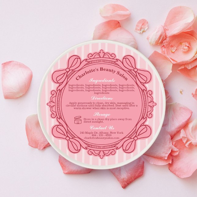Étiquette d'ingrédients et instructions de cadre à (Pink Bow Frame Ingredients & Directions Label)