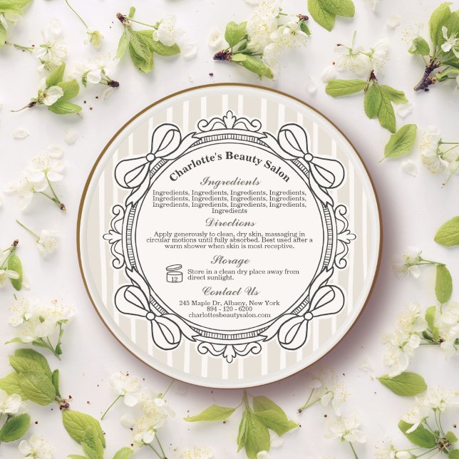 Étiquette d'ingrédients et instructions de cadre d (Cream Bow Frame Ingredients & Directions Label)
