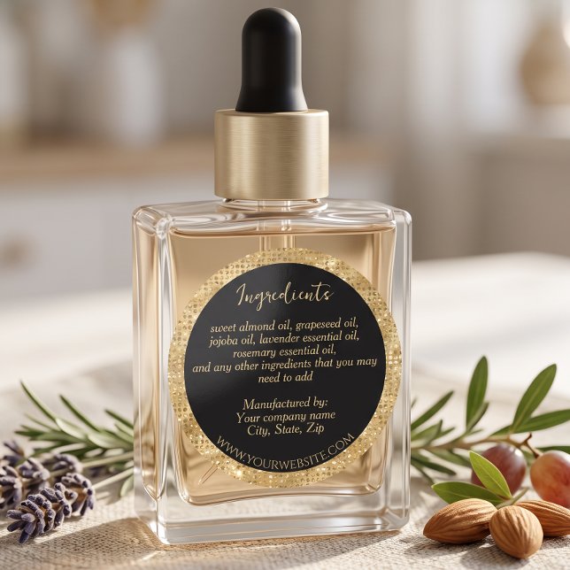 Étiquette d'ingrédients Paillettes Noir & Faux Or  (Créateur téléchargé)