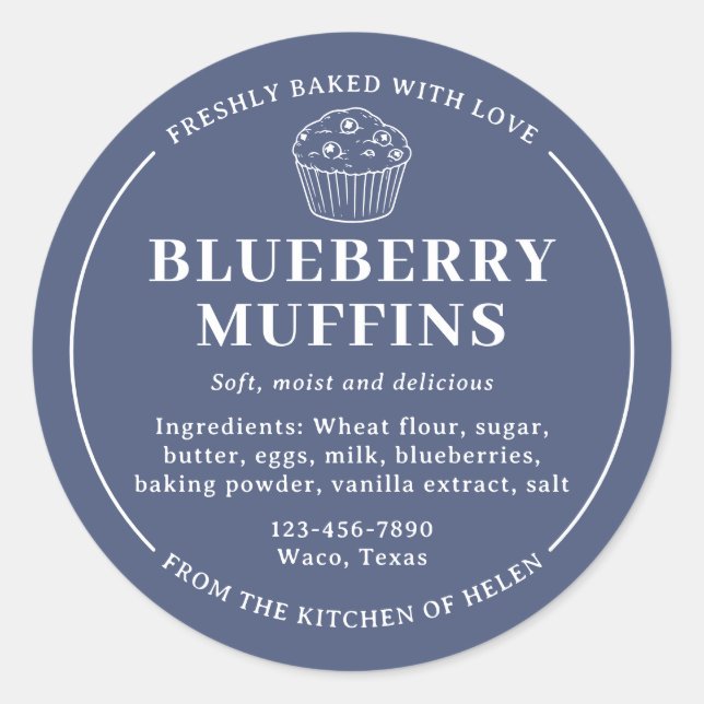 Étiquette d'ingrédients pour muffins aux myrtilles (Devant)
