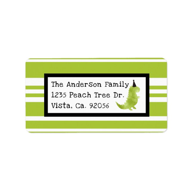 Étiquette Dinosaur Thème Vert et Noir Petit Dino (Devant)