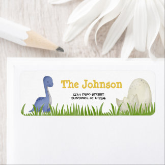 Étiquette Dinosaures Party violet jaune aquarelle Adresse