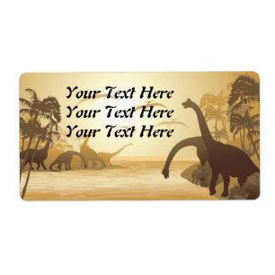 Étiquette Dinosaures sur le paysage jurassique tropical