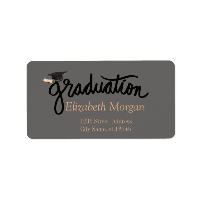 Étiquette Diplôme de chapeau de diplômé manuscrit (Devant)