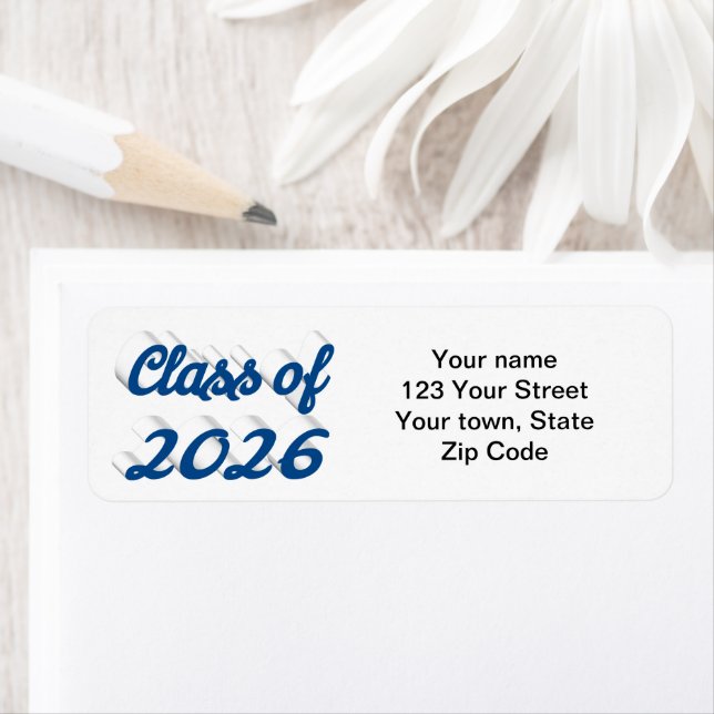 Étiquette Diplômé de la promotion 2025 avec script bleu (En situation)