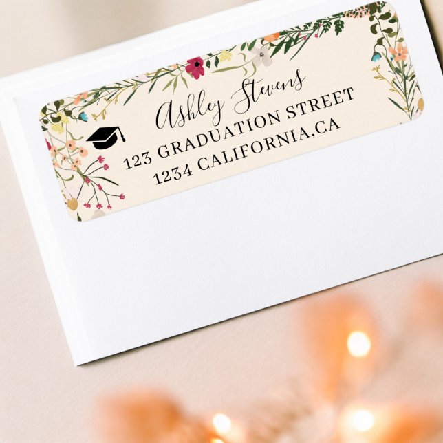 Étiquette Diplôme de printemps fleur sauvage bohème (Bohemian wildflowers boho spring graduation label)