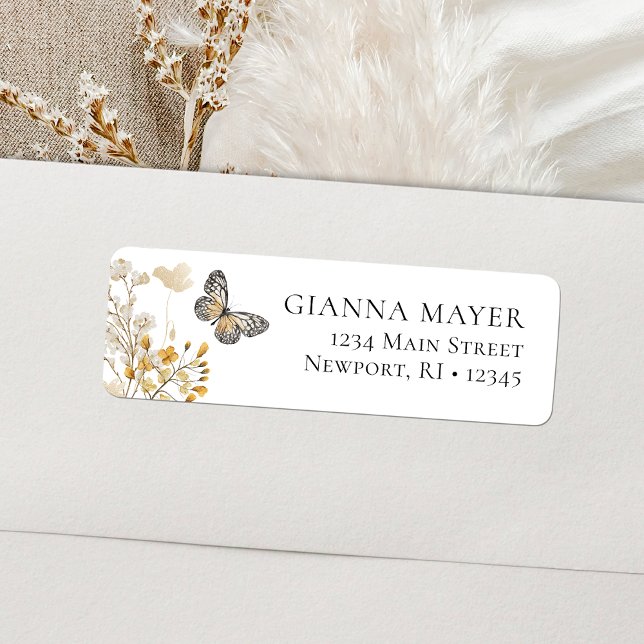 Étiquette Diplôme Fleur Sauvage Papillon Élégant (Elegant Butterfly Wildflower Graduation Label)