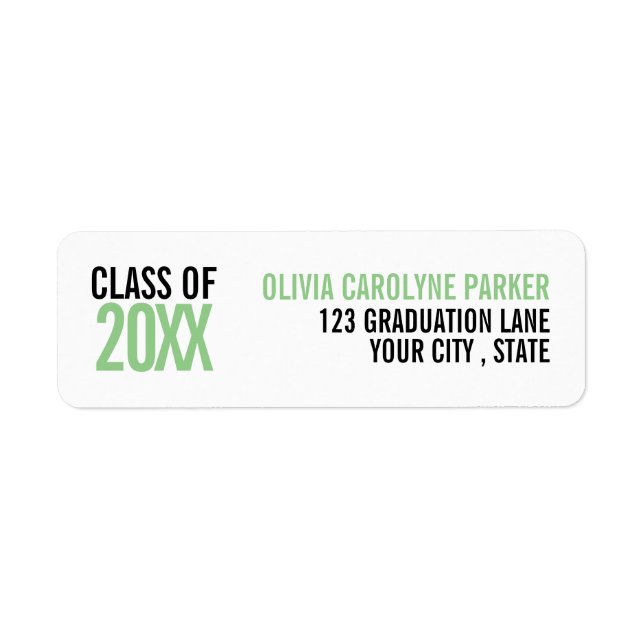 Étiquette Diplômé gras vert année personnalisée (Devant)