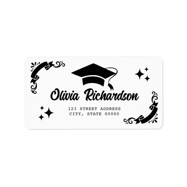 Étiquette Diplôme Personnalisé Écriture Élégante Étoiles & C (Devant)