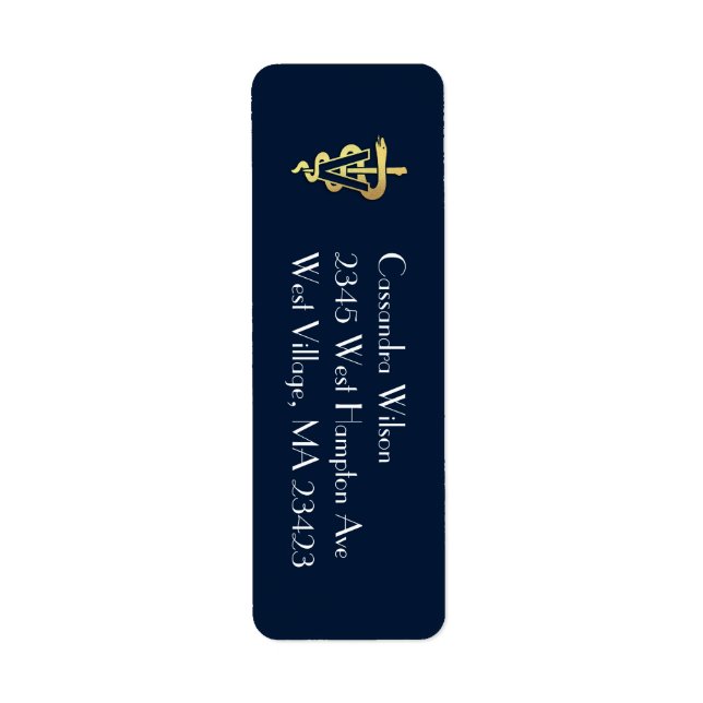 Étiquette Diplômé Vétérinaire Bleu Nuit Or (Devant)