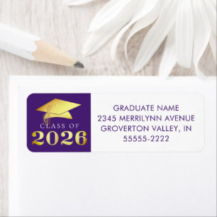 Étiquette Diplômés de la promotion 2026 Violet avec feuille 