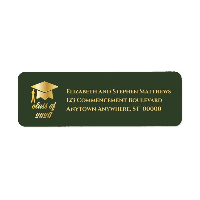 Étiquette Dk Green | Gold Class of 2026 Graduation Cap Label (Devant)