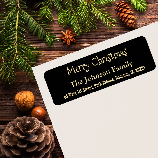 Étiquette do-it-yourself Faux Gold Black Joyeux Noël Adresse (DIY Faux Gold Black Merry Christmas Return Address Label)