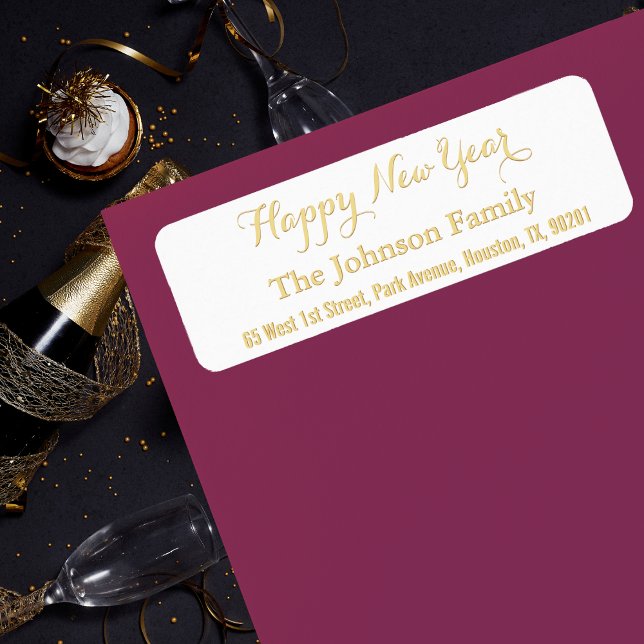 Étiquette do-it-yourself Faux Gold Personnalisé Bonne Année  (DIY Custom Faux Gold Happy New Year Return Address Label)