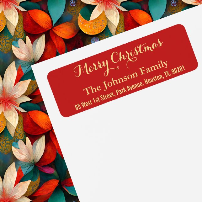 Étiquette do-it-yourself Faux Gold Red Joyeux Noël Adresse d (DIY Faux Gold Red Merry Christmas Return Address Label)