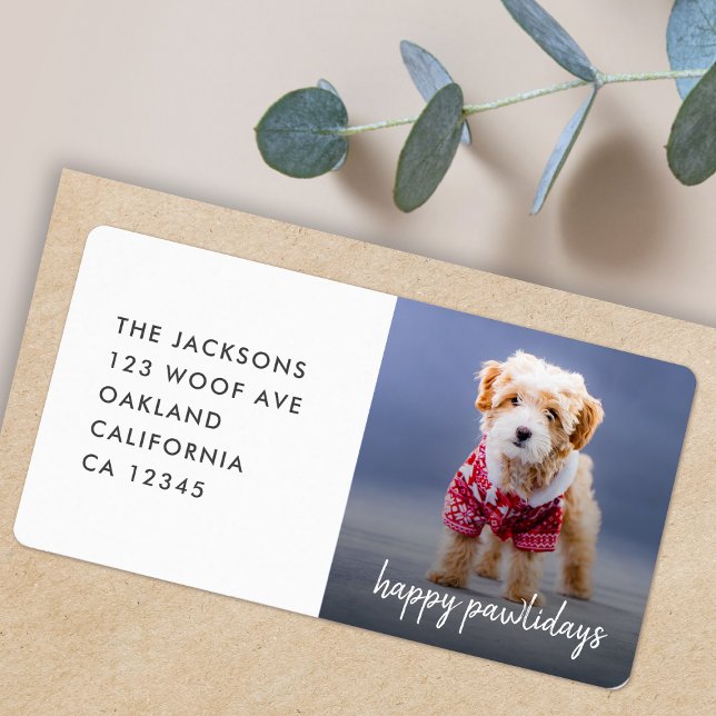Étiquette Dog Christmas | Cute Puppy Happy Pawlidays (Adorable Happy Pawlidays photo labels to celebrate your furry friend with matching holiday cards)