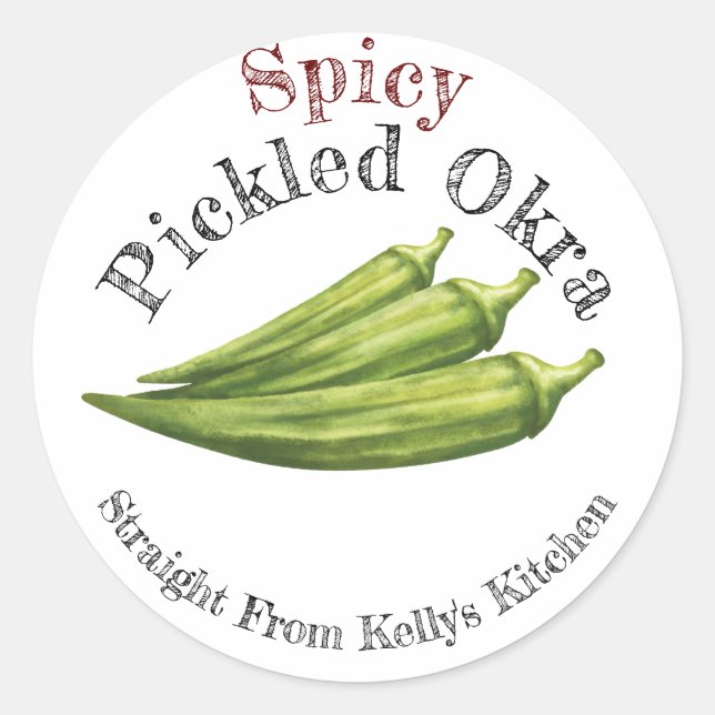 Étiquette d'Okra Marinée Épicée pour Entreprise de (Devant)