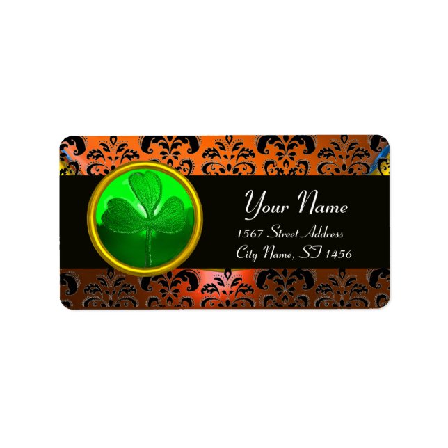 Étiquette DOMMAQUES ORANGE VERT AVEC SHAMROCK, noir (Devant)