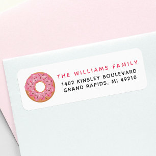 Étiquette Donut glacé rose avec arrosage Adresse de retour