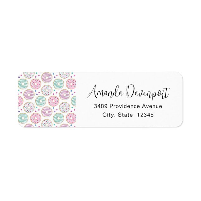 Étiquette Donut Motif mignon Adresse colorée (Devant)