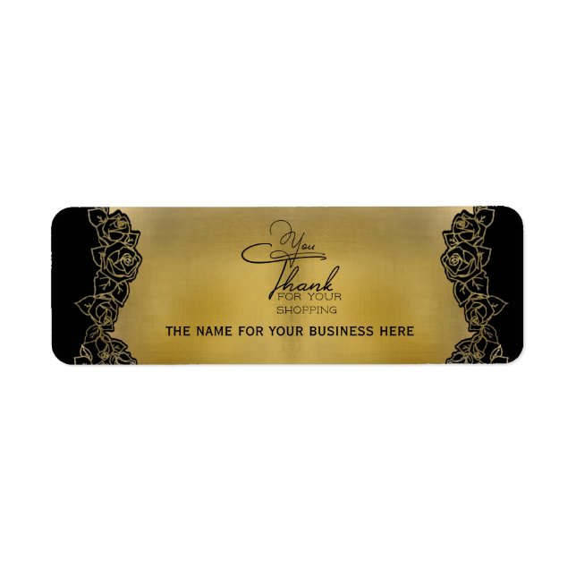 Étiquette dorado con rosas para negocios personalizada (Devant)
