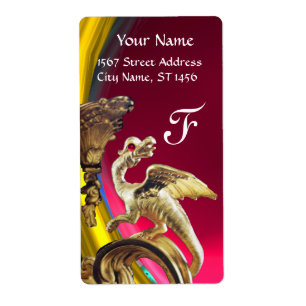 Étiquette DORÉE DRAGON ROSE FUCHSIA RUBY Monogramme