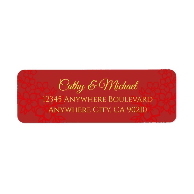 Étiquette Double bonheur fleuri mariage chinois adresse (Devant)