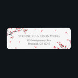 Étiquette Double Xi Chinese Red Elegant Retour<br><div class="desc">Une étiquette d'adresse de retour avec des feuilles/fleurs rouges en chute avec un double caractère xi.</div>
