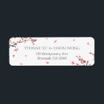 Étiquette Double Xi Chinese Red Elegant Retour<br><div class="desc">Une étiquette d'adresse de retour avec des feuilles/fleurs rouges en chute avec un double caractère xi.</div>