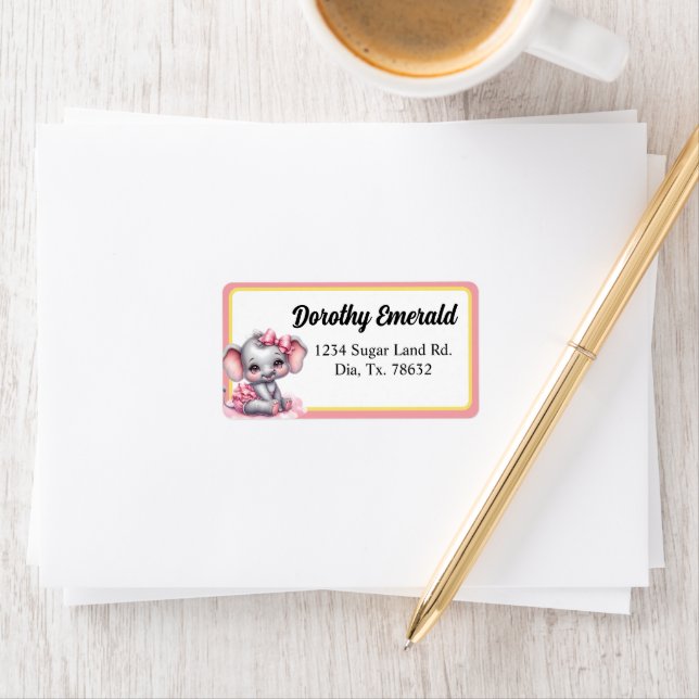 Étiquette Douce Éléphant Rose - Sourires de Cacahuète (En situation)