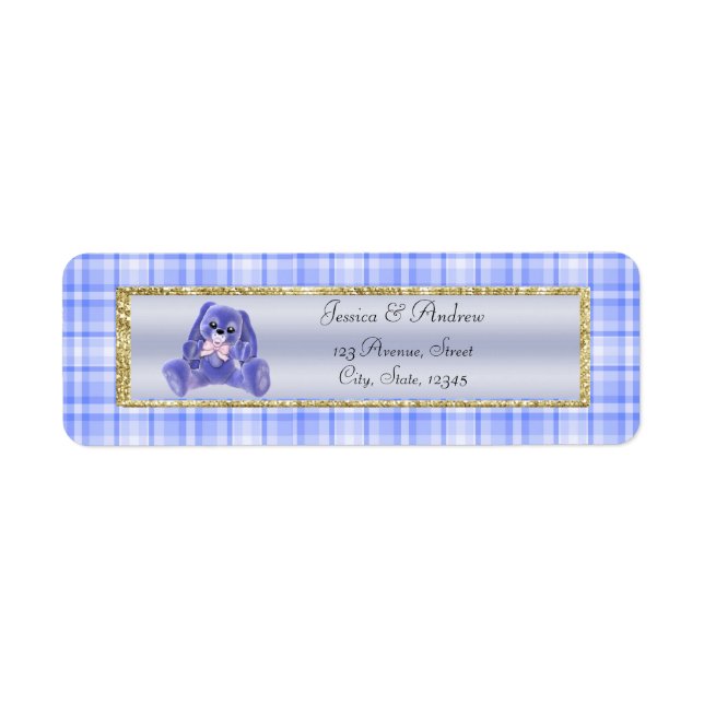 Étiquette Douce Fête de Naissance de Lapin Bleu Mignon (Devant)