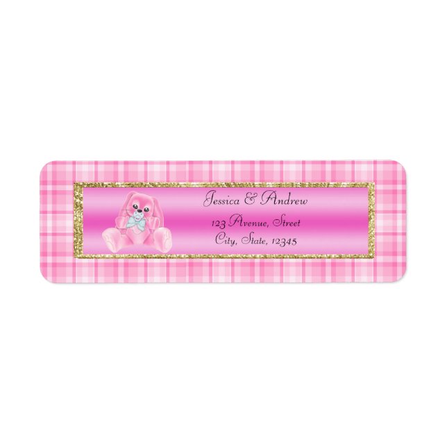 Étiquette Douce Fête de Naissance de Lapin Rose (Devant)