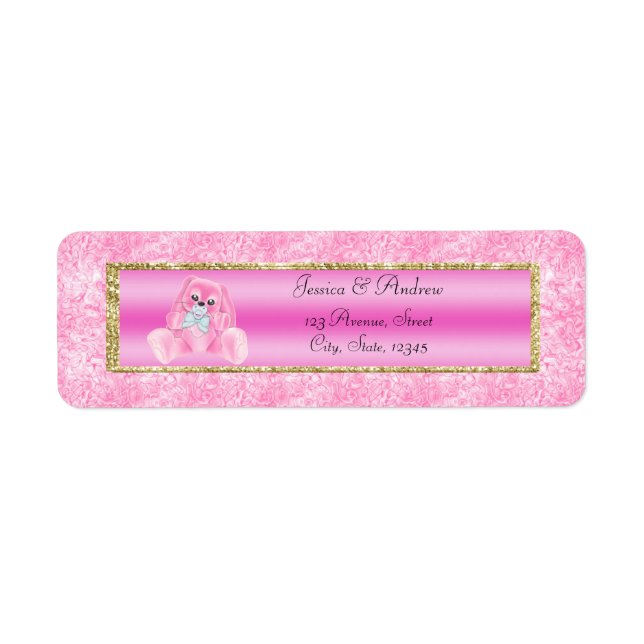 Étiquette Douce Fête de Naissance de Lapin Rose (Devant)