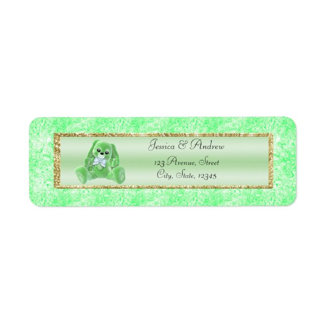 Étiquette Douce Fête de Naissance de Lapin Vert (Devant)