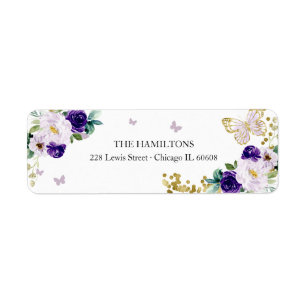 Étiquette Douze ans charmants Papillon floral or violet