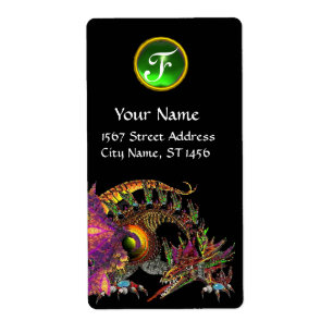 Étiquette DRAGO / IMAGINAIRE DRAGON Green Emerald Gem Monogr
