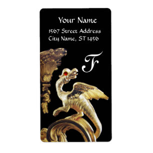 Étiquette DRAGON D'OR EN ROUGE NOIR MONogramme DE RUBY