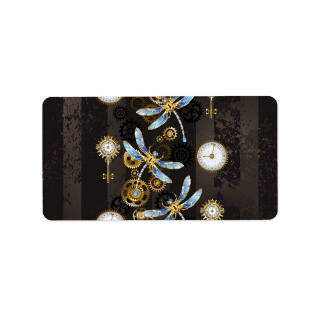 Étiquette Dragonflies de Steampunk sur arrière - plan rayé b (Devant)