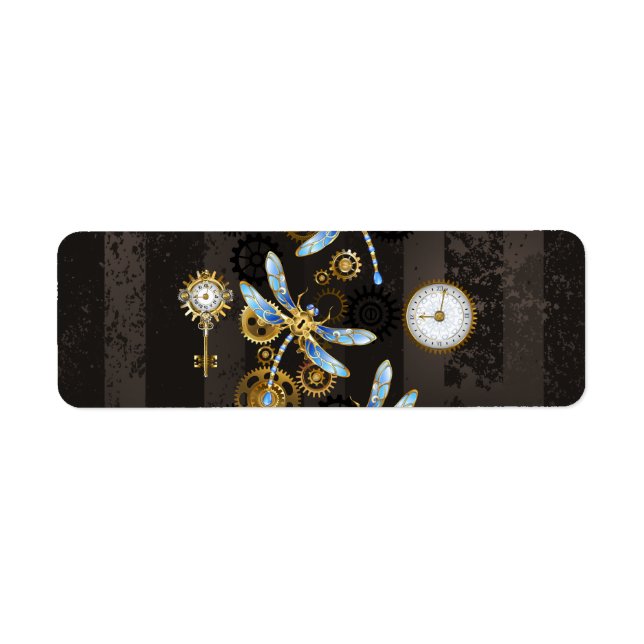 Étiquette Dragonflies de Steampunk sur arrière - plan rayé b (Devant)