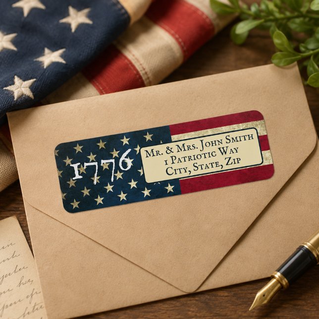 Étiquette Drapeau américain 1776 adresse de retour (Créateur téléchargé)