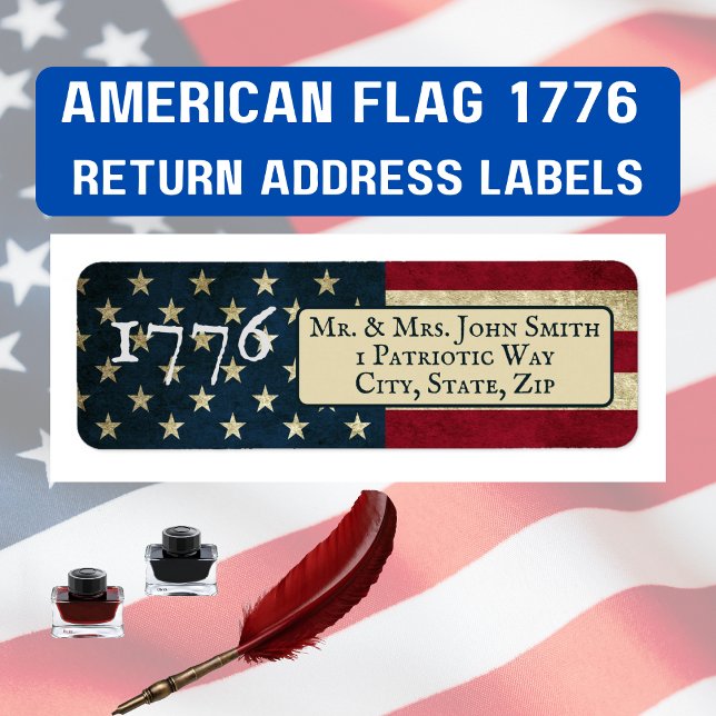 Étiquette Drapeau américain 1776 adresse de retour (Créateur téléchargé)