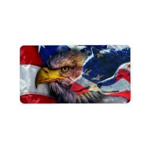 Étiquette Drapeau américain de loup d'aigle chauve Patriotiq