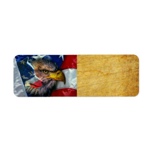 Étiquette Drapeau américain du loup d'aigle chauve